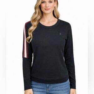 G STAR Raw Black Racing Nostelle Stripe Sleeves Crop Sweater Preppy Top Size S